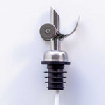 Olive oil pour spout with lid open - silver