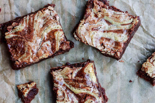 A tray of brownies made with tahini.