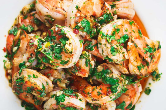 A bowl of fresh cilantro lime shrimp.