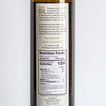 Side label of arbequina olive oil